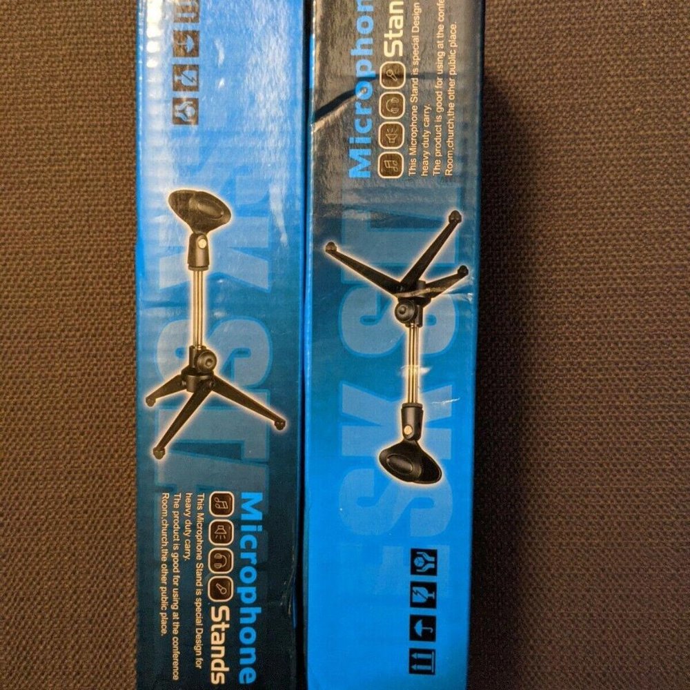 (2) Desk Microphone Stands Heavy Duty 9" Tabletop Adjustable Height NIB